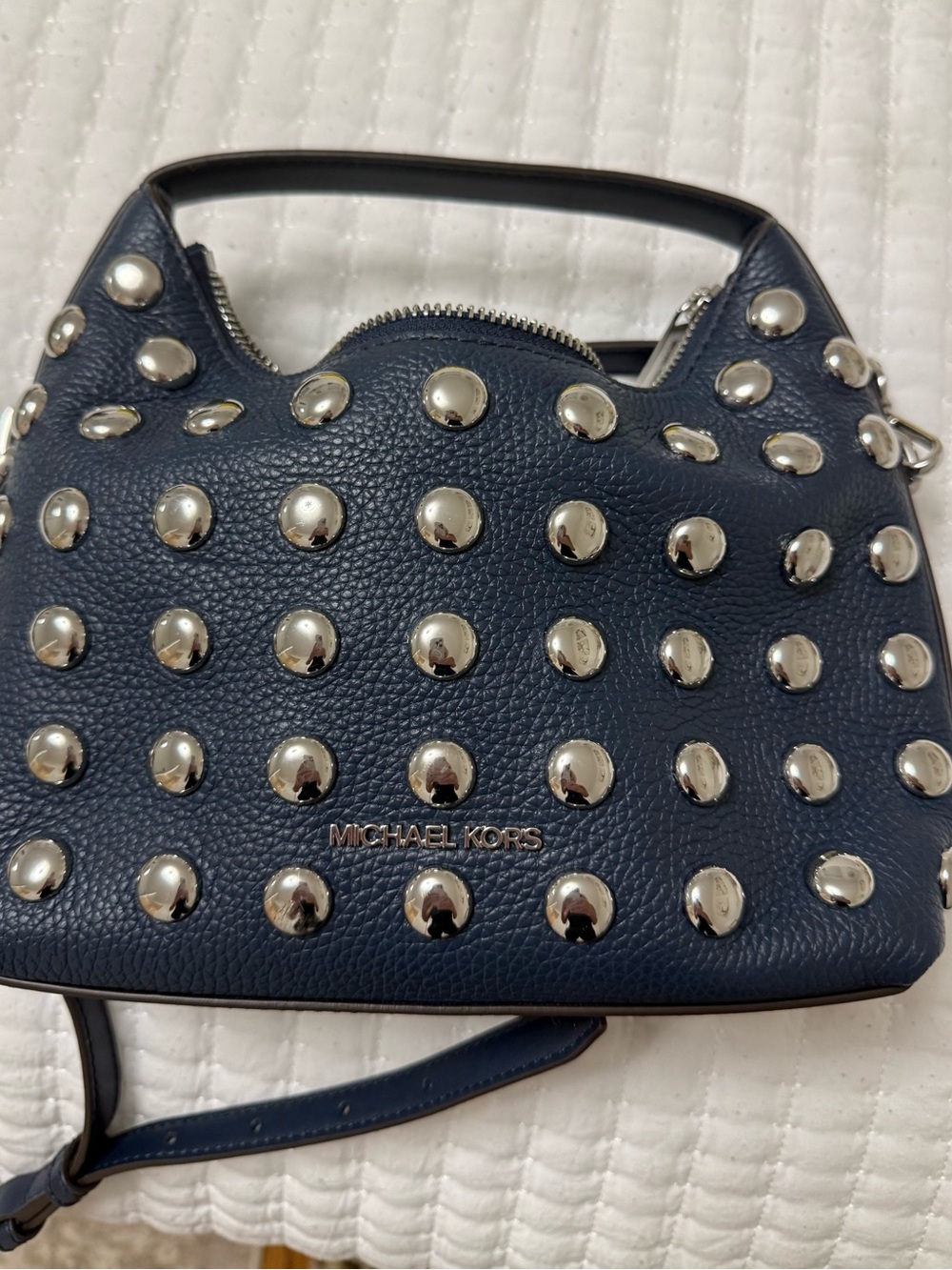 Michael Kors Navy Studded Pebbled Leather Crossbody
